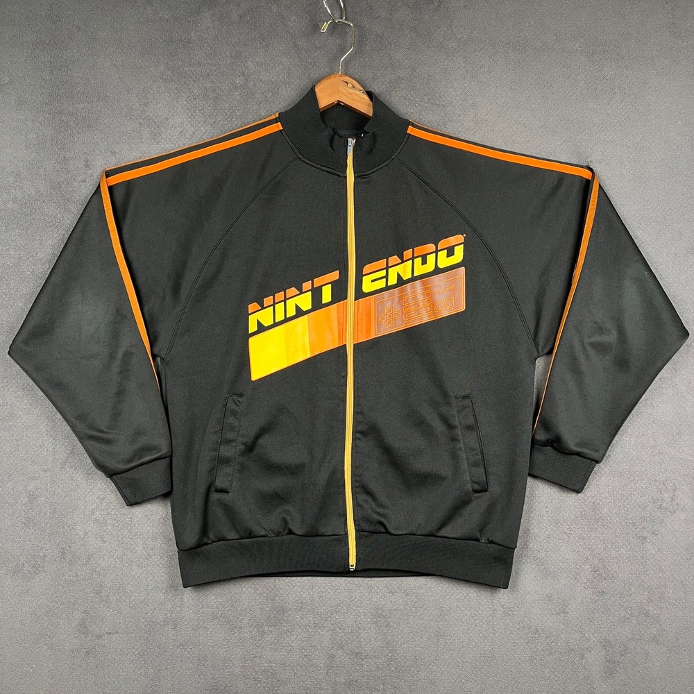 Nintendo Track Jacket Mens XL Black Orange 2005 Retro NES Controller Graphic Zip
